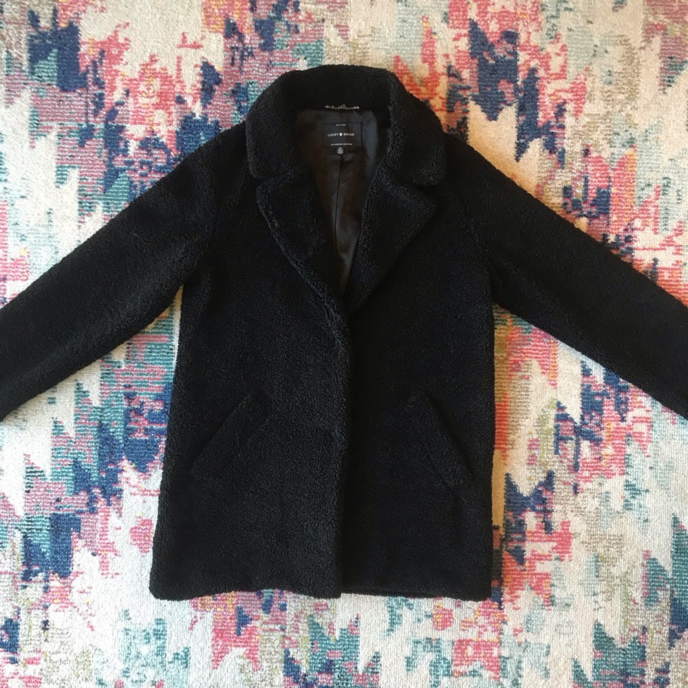 Lucky Brand Faux Fur Shearling Coat Black Size Small
